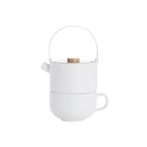 Tetera de cerámica Tea For One Umea con tapa y asa de madera para preparar una sola taza - Product Image 1