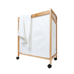 Cesto <span class=keywords><strong>de</strong></span> almacenamiento <span class=keywords><strong>de</strong></span> <span class=keywords><strong>ropa</strong></span> sucia <span class=keywords><strong>de</strong></span> bambú, cesto separador con tela blanca y 4 ruedas giratorias - Product Image 5