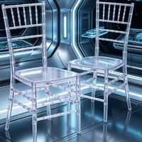Chaise Chiavari en cristal pour location commerciale, résistante à l'usure, empilable, transparente, pour événements, mariages, banquets