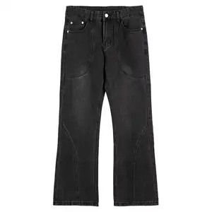 OEM กางเกงยีนส์ขากว้างผ้าฝ้ายหนาสำหรับผู้ชาย,กางเกงยีนส์ขาจั๊มยีนส์สีดำทรงหลวมสำหรับผู้ชาย