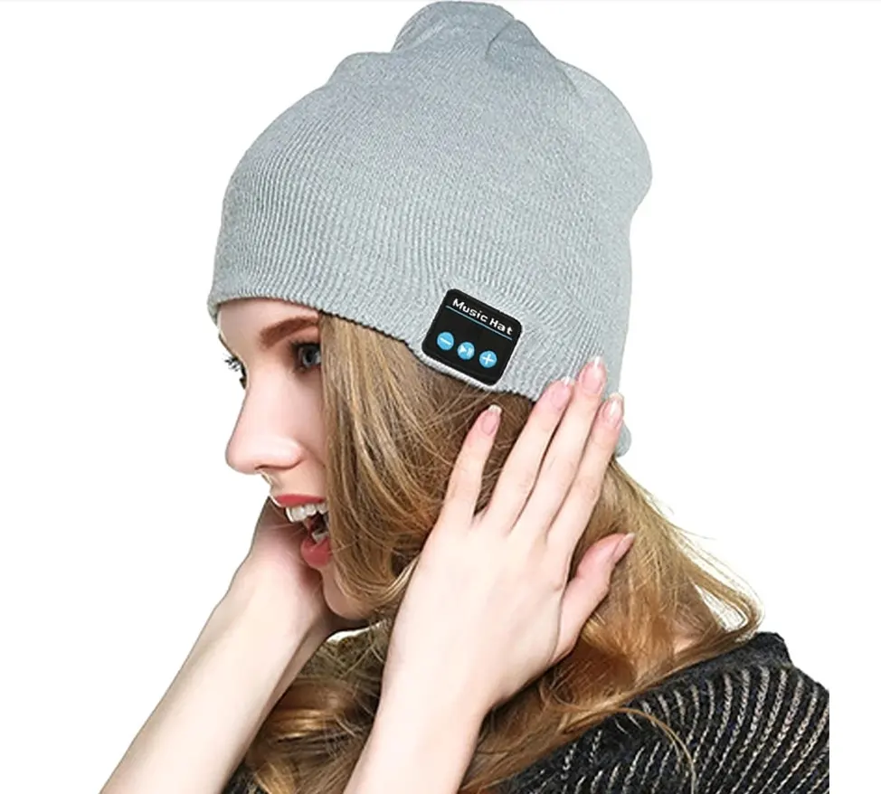 Kupluk Rajut dengan Headset Nirkabel BT Headphone Kepala Topi Lembut Earphone Olahraga Musik Tanpa Pinggiran untuk Musim Dingin