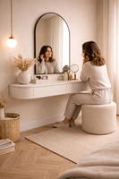 Table de maquillage suspendue personnalisée en couleur noyer/blanc avec deux tiroirs