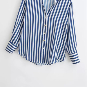 Camicie Casual da <span class=keywords><strong>donna</strong></span> con colletto <span class=keywords><strong>a</strong></span> <span class=keywords><strong>righe</strong></span> <span class=keywords><strong>a</strong></span> maniche lunghe con stampa blu <span class=keywords><strong>e</strong></span> bianco - Product Image 4