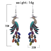 Boucles d'oreilles paon 12 couleurs pour femmes, pendantes bohèmes avec crochet, hypoallergéniques, style vintage, pour fêtes et occasions spéciales