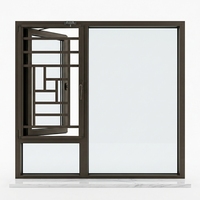 Ventana Abatible con Marco de Aluminio Negro de Diseño Moderno, Barandilla de Seguridad, Antirrobo, Insonorizada, para Dormitorio o Villa
