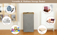 Grand panier à linge noir de 100 L avec couvercle en bambou, doublure en maille amovible, panier à linge pliable, design gain de place