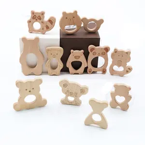 संवेदी बच्चे को पेश आने वाली खिलौने नरम BPA मुक्त भालू आकार लकड़ी बच्चे Teether
