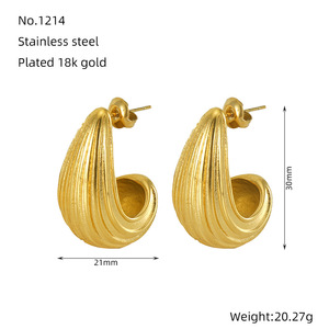 Geometric Gold Plated Stud Earrings 18K Titanium Steel Post Fashion Jewelry - Product Image 2