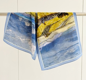 2024 nuevo diseño pintado a mano azul cielo blanco nube estampado <span class=keywords><strong>capa</strong></span> larga estilo 100% seda bufanda de mujer departamento de adultos - Product Image 4