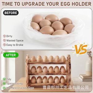 Estante de Almacenamiento de Huevos de Madera de Tres Niveles, Color Marrón Claro, Apilable, para la Cocina, para Preservar la Frescura de los Huevos - Product Image 3