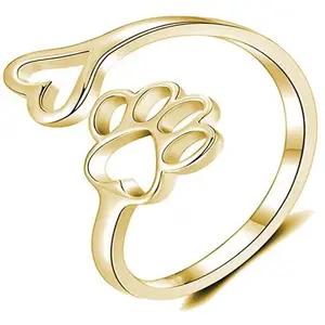Venta al por mayor personalizado Hot Deals perro huella amor apertura hueco anillo de acero inoxidable corazón anillo para regalo de las mujeres