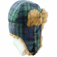 Chapeau Trappeur Portable et Pliable à Carreaux, Chaud pour l'Hiver, Noir, Style Aviateur Doux en Fausse Fourrure, Prêt à Voyager