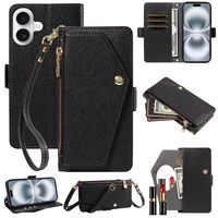Étui portefeuille en cuir premium de gros avec poche, 3 emplacements pour cartes et miroir pour iPhone séries 11, 12, 13, 14, 15, 16, 17, 18