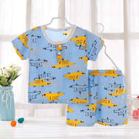 Ensemble pyjama d'été en soie pour enfants, garçons et filles, en coton fin, 7 points, manches courtes, vêtements de climatisation, vêtements d'intérieur