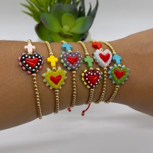 Go2boho bracciale a cuore colorato con perline con fascino incrociato, <span class=keywords><strong>gioielli</strong></span> con cordino in macramè per donne e ragazze, regolabili - Product Image 2