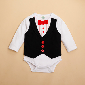 Vêtements de cérémonie unisexes pour bébés garçons, barboteuse à manches longues style gentleman, en polyester/coton, printemps/été, personnalisable, vente en gros - Product Image 4