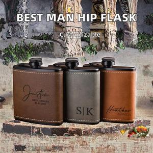 Gourde en cuir PU gravée au laser personnalisée de 6 oz pour cadeaux de mariage, souvenirs de demoiselles d'honneur - Product Image 2