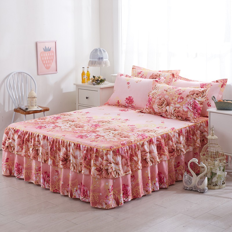 2025 New Bilateral Aloe Cotton Bed Skirt Children's Double Single Bedspread Fresh and Lovely Bed Set in Bulk for Bedroom Use