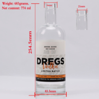 Bouteille en verre de haute qualité de 750 ml avec bouchons en liège, emballage de luxe pour spiritueux, vodka, gin, rhum, alcool, impression sérigraphique, forme personnalisée