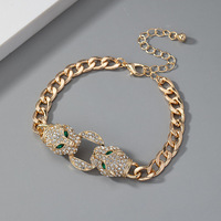 Bracelet de luxe plaqué or double tête de léopard, ajustable, incrusté de zircon, design animalier, bijoux de mode pour femme, cadeau et soirée