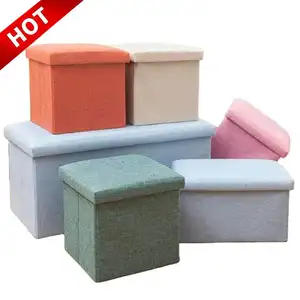 定制客厅家具面料亚麻皮革可折叠玩具脚凳可折叠储物盒凳子搁脚凳