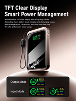 Batterie externe portable 22,5 W PD20W à charge rapide 10000 mAh, avec cordon, câble Type-C vers Lightning, écran numérique intelligent TFT, directement de l'usine