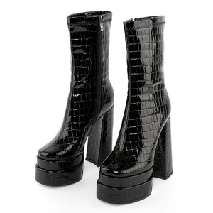 Botas de plataforma con estampado de piedra, punta cuadrada, tacón grueso y cremallera lateral para mujer, talla 43, venta al por mayor de fábrica 2022 - Product Image 2