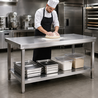Table de travail en acier inoxydable de qualité alimentaire 304 201, à 2 niveaux, pour la restauration et la cuisine