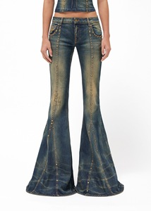 Pantalones Vaqueros Acampanados de Cintura Baja con Remaches, de Talle Grande, Estilo Veraniego, Bonitos, Lisos, de Pierna Larga y Ajustada, para un Look Elegante - Product Image 2