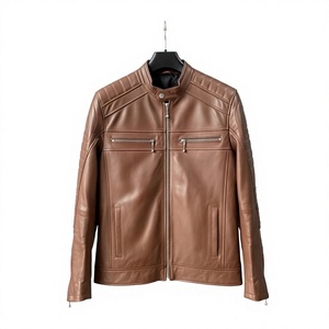 BS International NA108 Long Sleeve Genuine Leather Canvas Waterproof Windproof Mandarin Collar Cotton Lining Racer Jacket Winter - Product Image 6