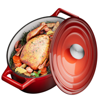 Cocotte en fonte chinoise ovale de 4,5 litres, revêtement émaillé triple couche, finition antiadhésive, compatible micro-ondes, logo OEM, B2B, pot rouge