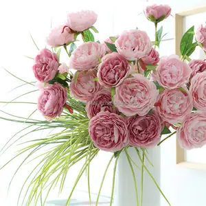 A-148 웨딩 장식 인공 꽃 벌크 화이트 레드 핑크 보라색 3 머리 인공 모란 꽃 홈 장식