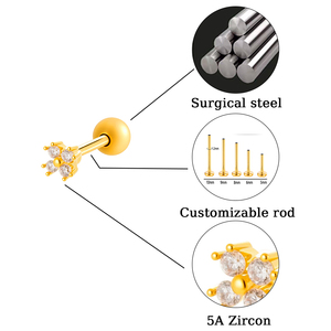 16G Edelstahl mit Zirkonia-Ohrstecker für Knorpel, Helix, Tragus, Ohrläppchen-Piercing, Gold-Ohrschmuck-Accessoires - Product Image 2
