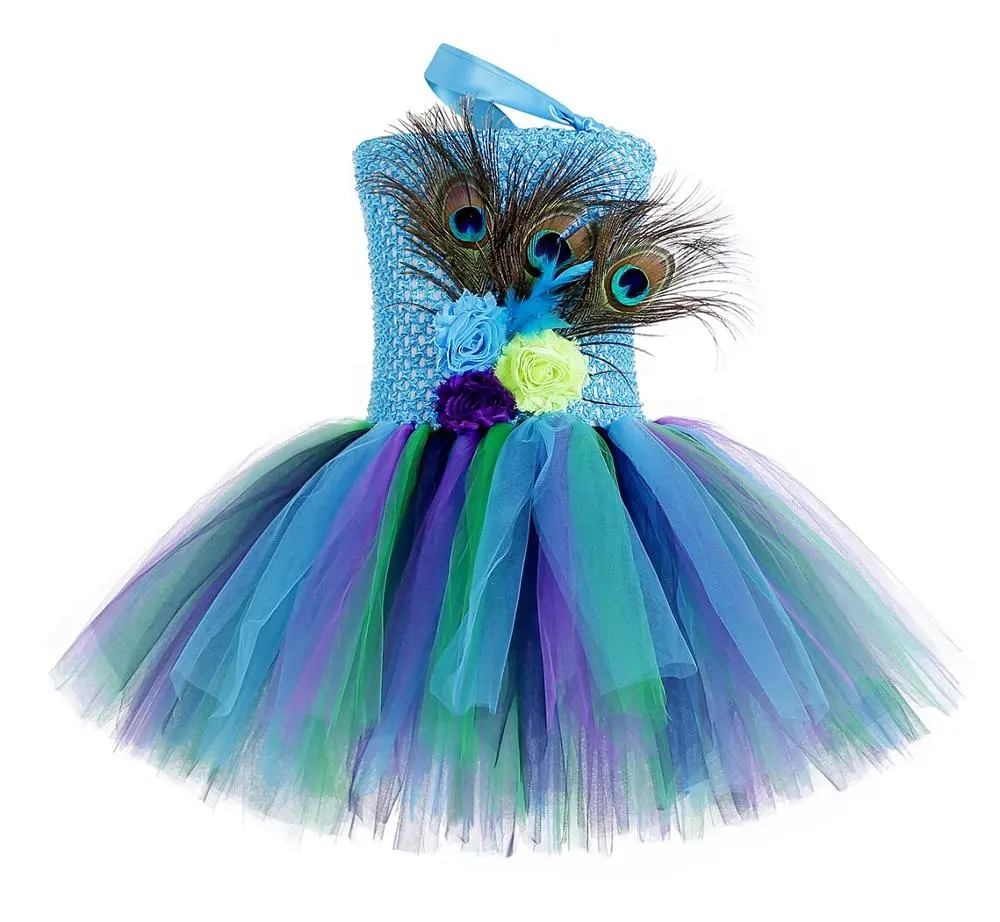 Vestido de tutú de Ballet para niña, falda de escenario, creativo, casero, pavo real, unicornio, colorido, para fiesta de verano, 5 uds.