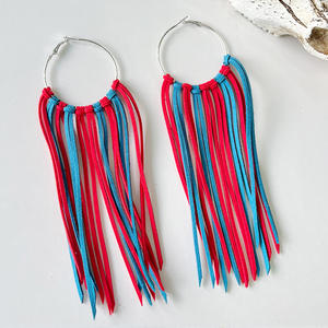 Orecchini pendenti in pelle lunga Cowboy occidentale orecchini a cerchio con nappe spesse che bloccano il colore esagerato all'ingrosso - Product Image 4