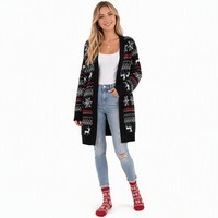 Cardigan en tricot épais nordique à col rond et manches longues pour femme, motif Fair Isle multicolore avec rennes, en acrylique, personnalisable avec LOGO, idéal pour l'automne et l'hiver