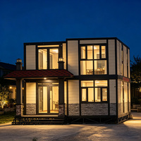 Casa Contenedor Prefabricada Desmontable con Ventana Grande de Vidrio Templado, Resistente a la Humedad, Villa Prefabricada de Dos Pisos