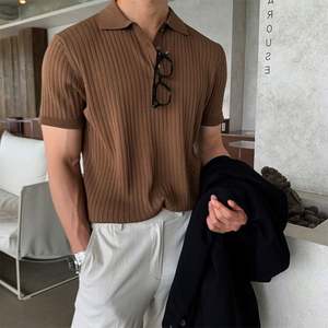 T-shirt à manches courtes de style hongkongais pour hommes, respirant, col tournant pour polo, décontracté, été, couleur unie, tricot <span class=keywords><strong>Teena</strong></span> - Product Image 2
