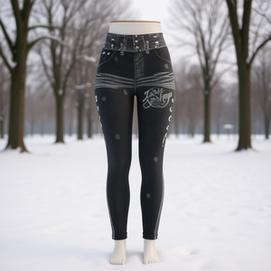 Leggings thermiques Ateka, longueur intégrale, taille haute, en Spandex et Nylon tricoté, chauds pour l'hiver, décontractés, avec logo imprimé sur la jambe droite - Product Image 2