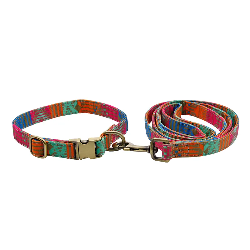 Wholesale Heavy Duty Reflective Dog Collar Leash Set Soft Plastic Fiber with Personalized Printed Pattern Available S M L Sizes