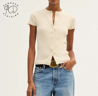 KD Strickwarenherstellung Maßgeschneiderte OEM ODM Designer Slim Fit Baumwolle Klassischer Knopf Kurzarm Damen Top Cardigan