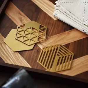 Brass Geometric <b>Coaster</b> Hexagon Round Heat Insulating Mat For <b>Table</b> Decorative Ornament Photography Prop - Product Image 3