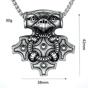 Viking Raven <b>Cross</b> Pendant Stainless Steel Men's Necklace Geometric Design Asymmetry Pattern - Product Image 5