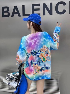 Phim Hoạt Hình In Chất Lượng Cao Tie Dye Kim Cương Phía Trước Phụ Nữ Lỏng Mô Hình Dệt Kim Áo Len oc983 - Product Image 5