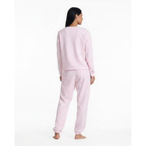 Ensemble de détente personnalisé en coton biologique pour femme, col rond, automne, en molleton durable, vêtements de nuit et d'intérieur amples avec logo frontal - Product Image 2