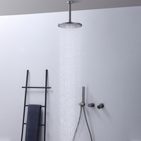 Ensemble de douche mural en laiton pour salle de bain, mitigeur eau chaude et froide, avec douchette à main et pommeau de douche pluie apparent