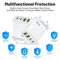 Chargeur mural 40W à double USB-C PD à charge rapide avec protection OTP Matériau ignifuge Prise US/UK/EU pour téléphones portables et voyages