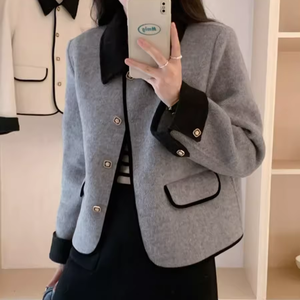 เสื้อโค้ทผ้าทวีดสองด้านสำหรับผู้หญิงฤดูใบไม้ร่วงฤดูหนาวแบบใหม่สำหรับ<span class=keywords><strong>คน</strong></span>ตัวเล็กเสื้อผ้าขนสัตว์ที่มีระดับ - Product Image 3