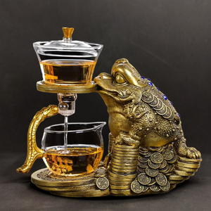 Service à thé créatif en verre de 350 ml avec lampe, <span class=keywords><strong>infuseur</strong></span> à thé à induction magnétique en forme de crapaud doré, ustensile ménager - Product Image 3
