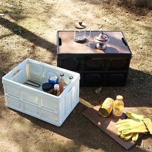 Boîte de rangement extérieure multifonctionnelle pliable en <span class=keywords><strong>plastique</strong></span> rectangulaire avec couvercle en bois pour le matériel de camping - Product Image 2